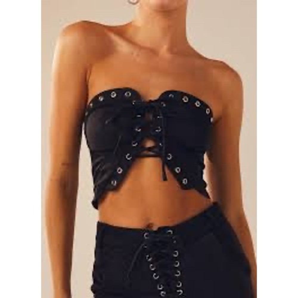 PEPPERMAYO‎ Black Lace Up Bustier Corset Top Onyx Size 8